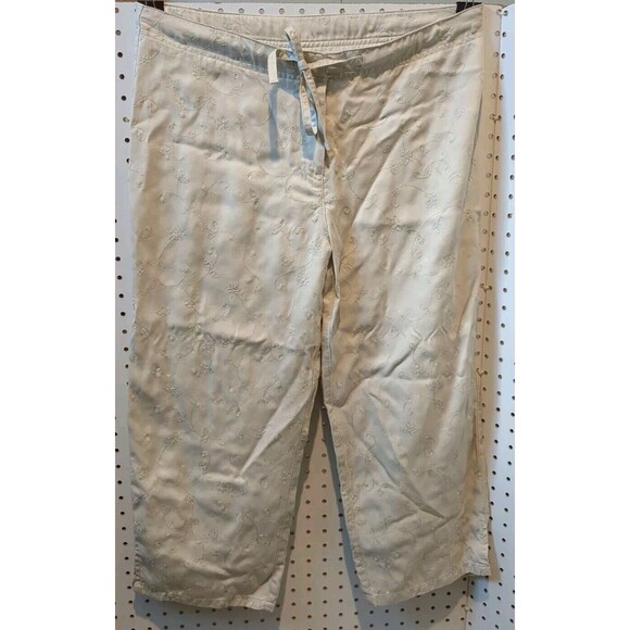 Valerie Stevens Pants - Valerie Stevens Capri Large Petite Brown Embroidered Linen Boho Floral